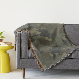 Grunge Khaki Grönt Camo Woven Throw Blankets Filt