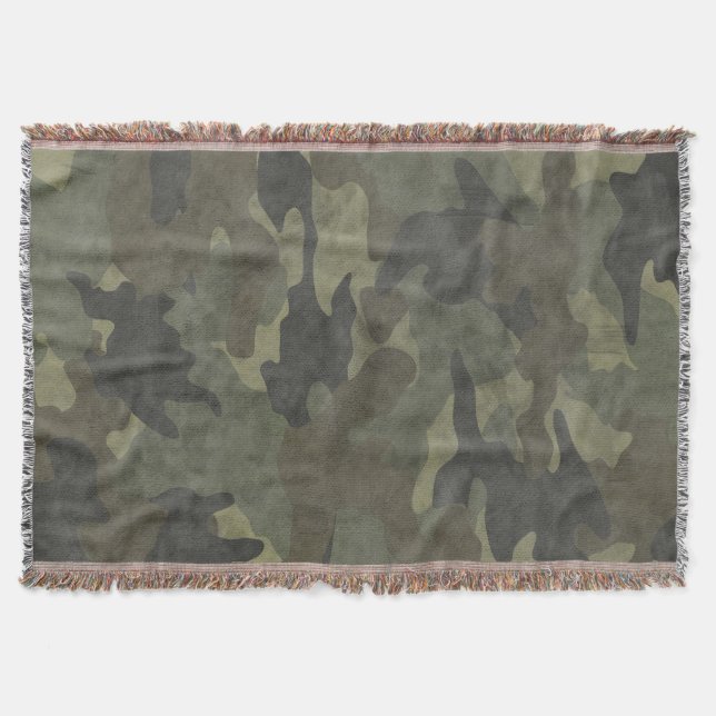 Grunge Khaki Grönt Camo Woven Throw Blankets Filt (Framsidan)
