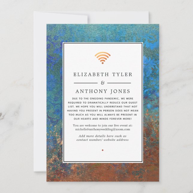 Grunge Koppar Patina & Turkos Virtuell Bröllop Meddelande (Framsida)