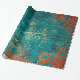 Grunge Kopparpatina och Turkos Damask Presentpapper