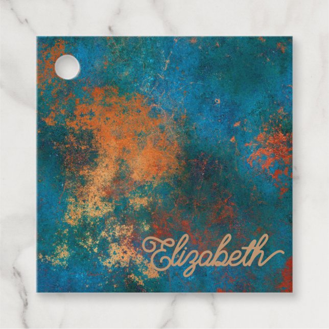 Grunge Kopparpatina och Turkos Gåvor Etiketter (Framsida)