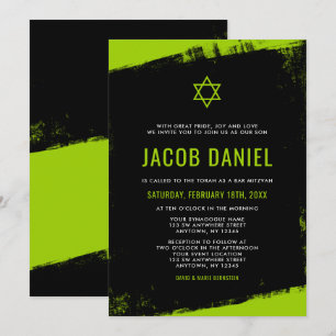 Grunge Lime Green Black Pub Mitzvah-inbjudningar Inbjudningar