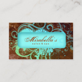 Grunge Loyalty Card Flower Salon Spa Brown Blue Lojalitetskort