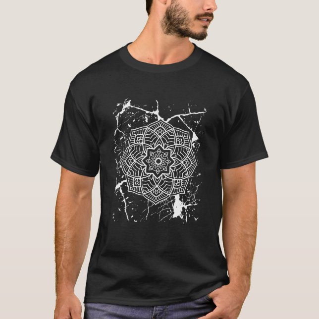 Grunge Mandalas Grått T-Shirt (Framsida)