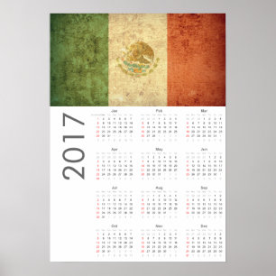 Grunge Mexico Flagga Calendar 2017 Poster