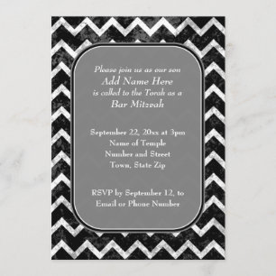 Grunge Mönster Black and White Chevron Pub Mitzvah Inbjudningar