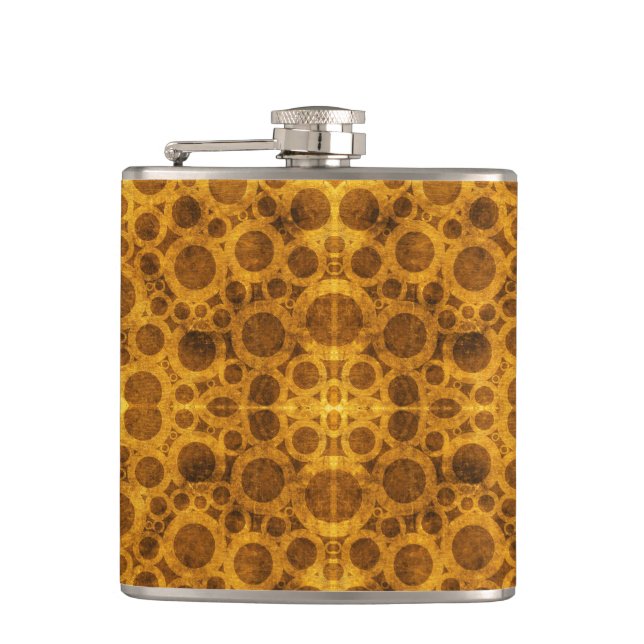 Grunge Mönster Steampunk Guld och Brown Flask Fickplunta (Framsidan)