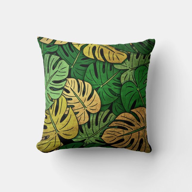 Grunge Monstera blad Kudde (Framsida)