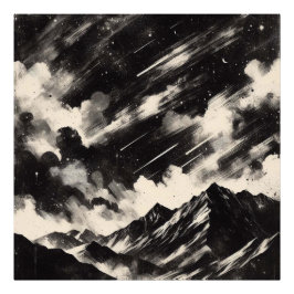 Grunge Mountain Ligcape, Black and White Struktur Fototryck