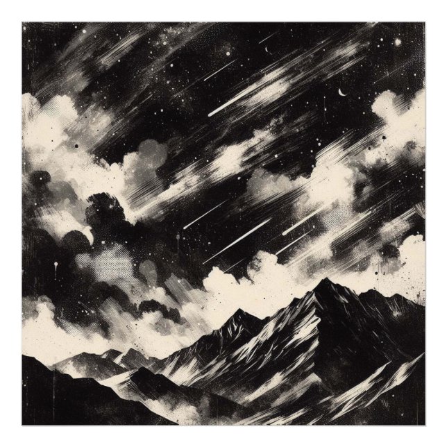 Grunge Mountain Ligcape, Black and White Struktur Fototryck (Framsidan)