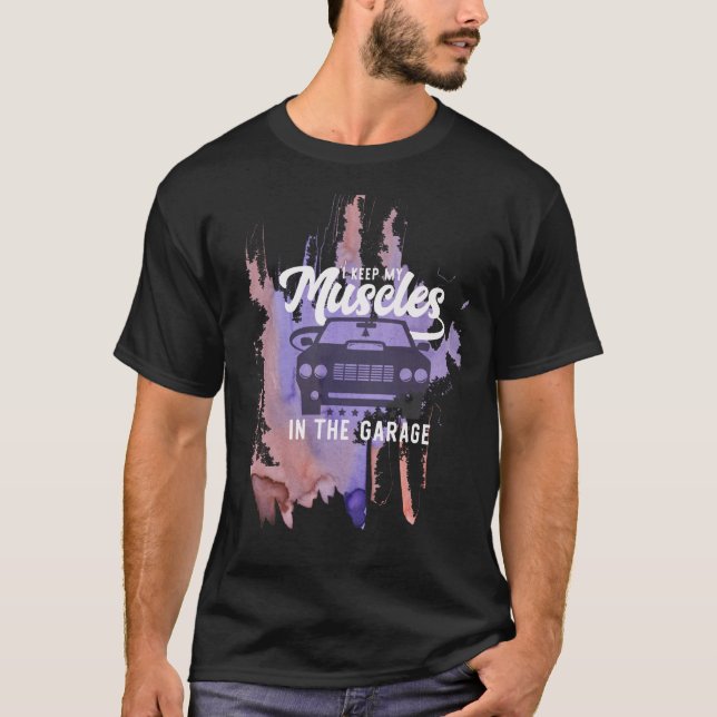 Grunge Muscle Car Graphic Design Black T-shirt (Framsida)