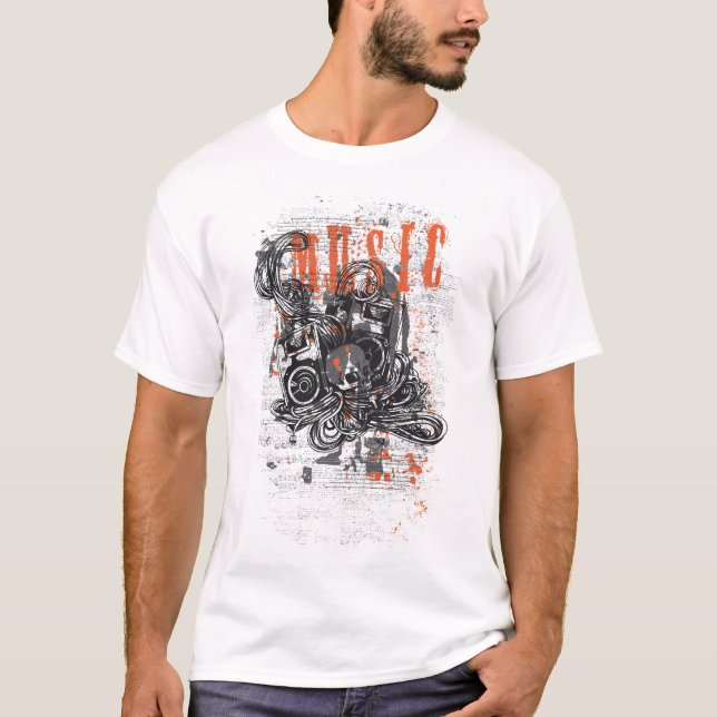 Grunge Music Chaos - Urban Skull Design T Shirt (Framsida)