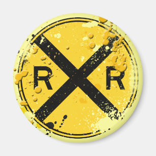 GRUNGE OCH SPLATTERJÄRNVÄGKORSNINGEN UNDERTECKNA MAGNET