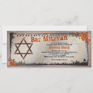 Grunge Orange, Black, Grått Pub Mitzvah-inbjudan Inbjudningar