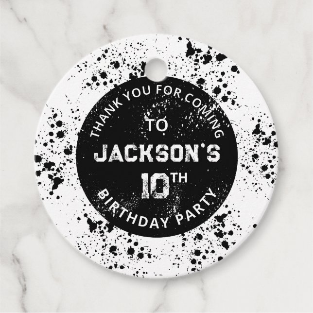 Grunge Paint Splatter Black & White Birthday Gåvor Etiketter (Framsida)