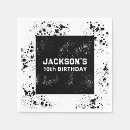 Grunge Paint Splatter Black & White Birthday Pappersservett