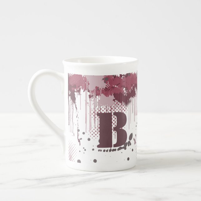 Grunge Paint Splatter - Port Red - Mugg Benporslin Mugg (Vänster)