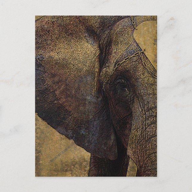 Grunge Parchment Majestic African Elephant Vykort (Framsida)