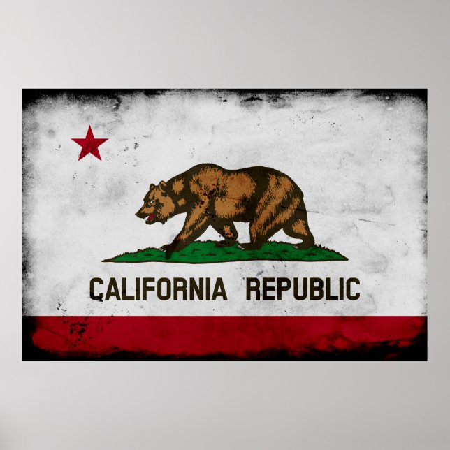Grunge Patriotic California Statlig flagga Poster (Framsidan)
