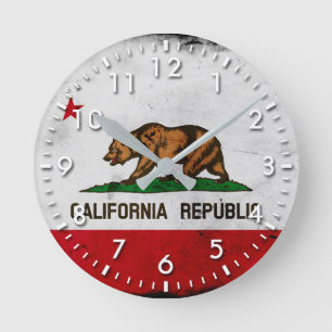 Grunge Patriotic California Statlig flagga Rund Klocka