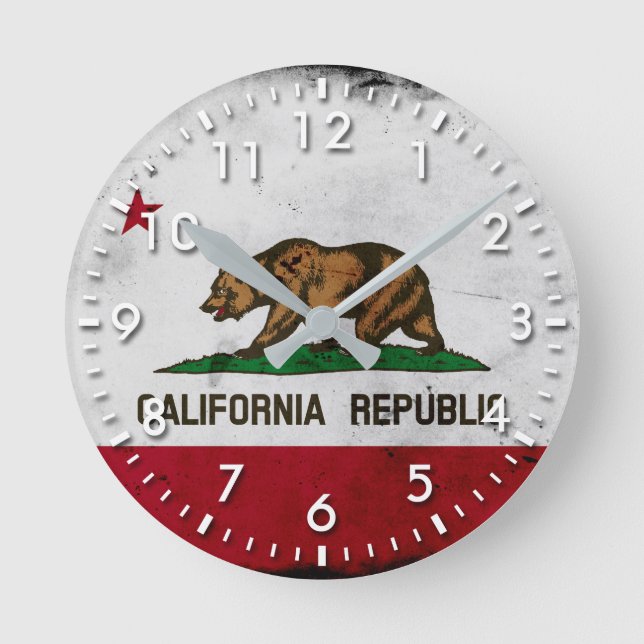 Grunge Patriotic California Statlig flagga Rund Klocka (Framsida)