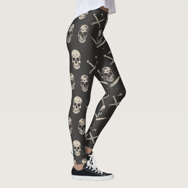 Grunge Pirat Döskallar Mönster Leggings (Höger)