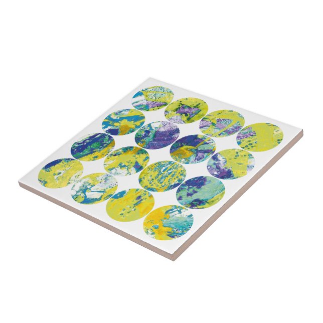 Grunge Polka Dot Yellow Blue Acid Circle Abstract. Kakelplatta (Sidan)