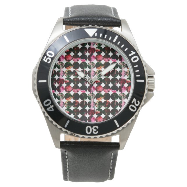 Grunge polka dots Black Red White Abstract. Armbandsur (Framsida)