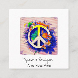 *~* Grunge QR Peace Symbol Blommigt Boho AP57 Fyrkantigt Visitkort