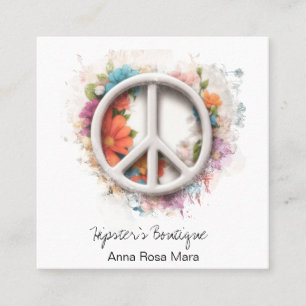 *~* Grunge QR White Fredstecken Flowers Boho AP57 Fyrkantigt Visitkort