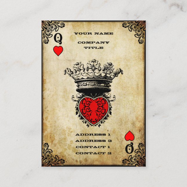 Grunge Queen of Hearts Visitkort (Framsida)
