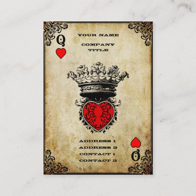 Grunge Queen of Hearts Visitkort (Framsida)