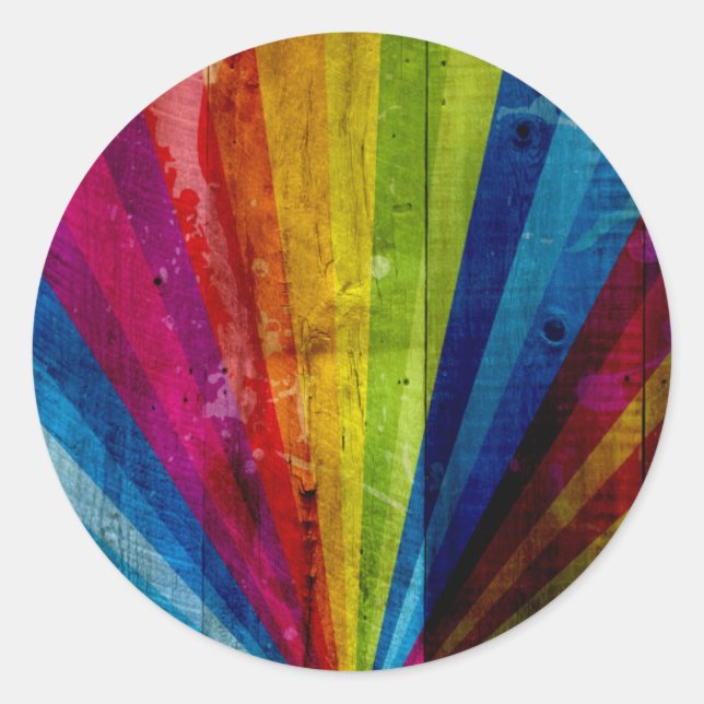 Grunge Rainbow Starbust Runt Klistermärke (Framsida)