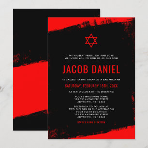 Grunge Red Black Pub Mitzvah-inbjudningar Inbjudningar