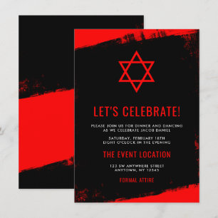 Grunge Red Black Pub Mitzvah Mottagning Inbjudningar
