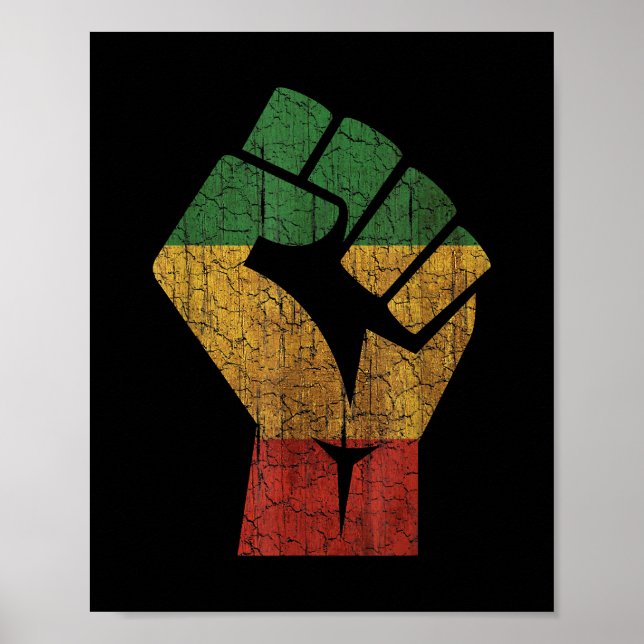 Grunge Red Grönt Gult Black Fist Lives Mat Poster (Framsidan)