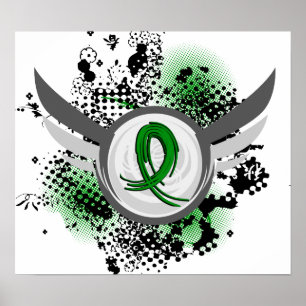 Grunge Ribbon och Vingar Traumatic Brain Injury TB Poster