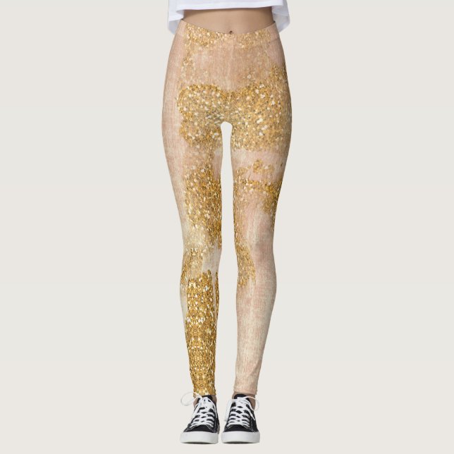 *~* Grunge Rosa Guld Glitter Distress Golden Leggings (Framsida)