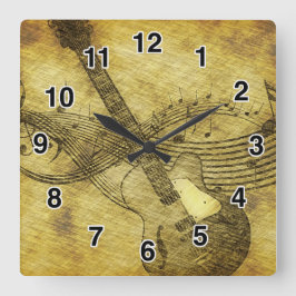 Grunge Rustic Guitar Clock Fyrkantig Klocka