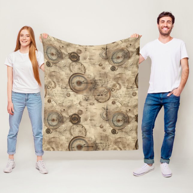 Grunge Rustic Steampunk Clock (11) Fleecefilt (På plats)