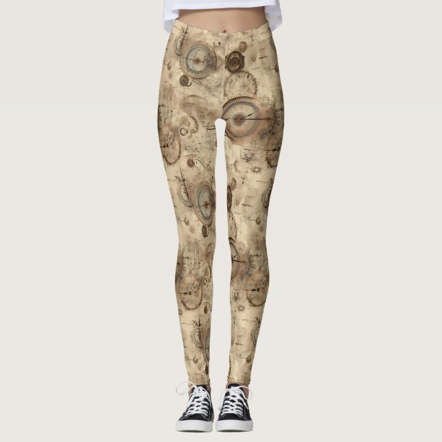 Grunge Rustic Steampunk Clock (11) Leggings (Framsida)