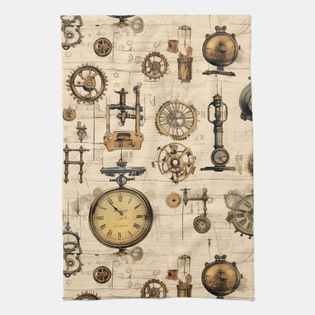 Grunge Rustic Steampunk Clock (13) Kökshandduk (Vertikal)
