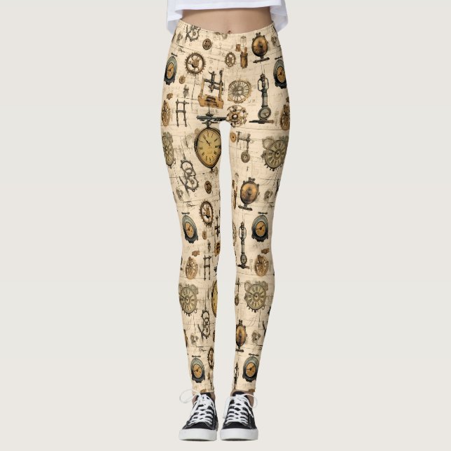 Grunge Rustic Steampunk Clock (13) Leggings (Framsida)