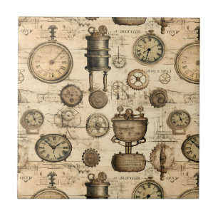 Grunge Rustic Steampunk Clock (14) Kakelplatta