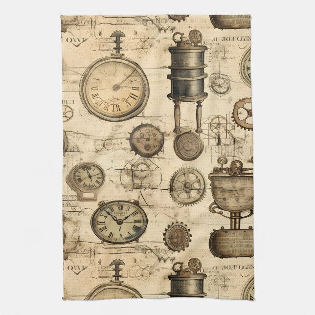 Grunge Rustic Steampunk Clock (14) Kökshandduk (Vertikal)