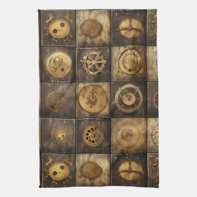 Grunge Rustic Steampunk Clock (15) Kökshandduk (Vertikal)