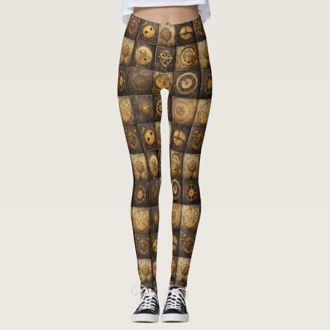 Grunge Rustic Steampunk Clock (15) Leggings (Framsida)