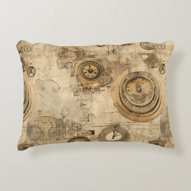 Grunge Rustic Steampunk Clock (2) Prydnadskudde (Framsidan)