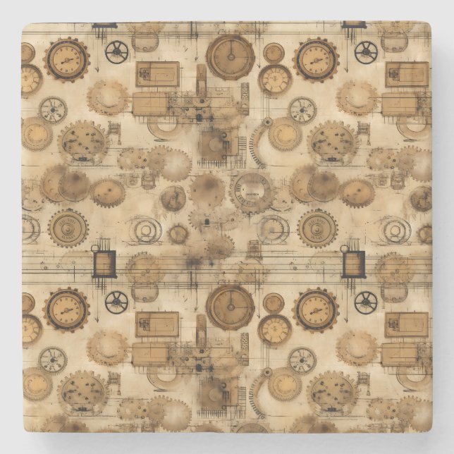 Grunge Rustic Steampunk Clock (4) Stenunderlägg (Framsidan)