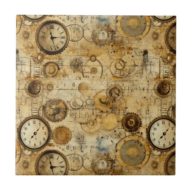 Grunge Rustic Steampunk Clock (5) Kakelplatta (Framsidan)